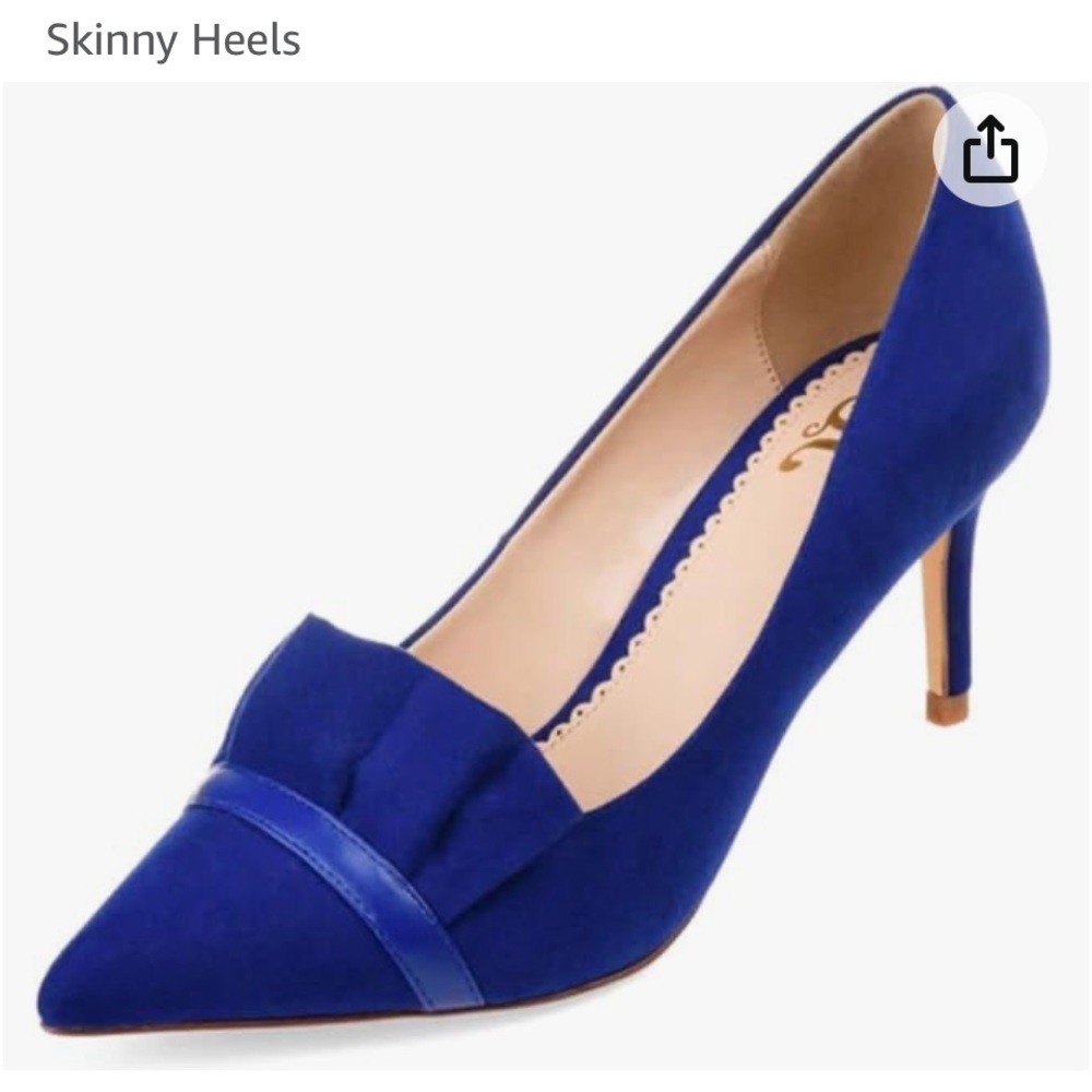 BLUE SUEDE RUFFLED POINTED TOE KITTEN HEELS. NO BOX